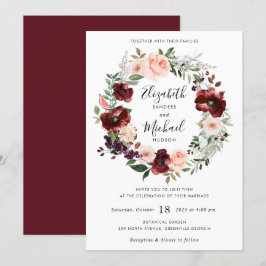 Invitación a Wreath de Floral Burgundy Rubor Green