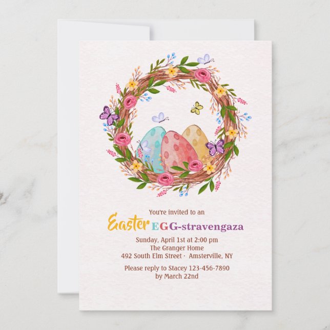 Invitación a Wreath de Huevos de Pascua (Anverso)