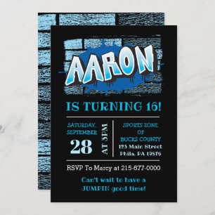 Invitación Aaron Tu Graffiti Nombre Brick Wall Partido Cumple