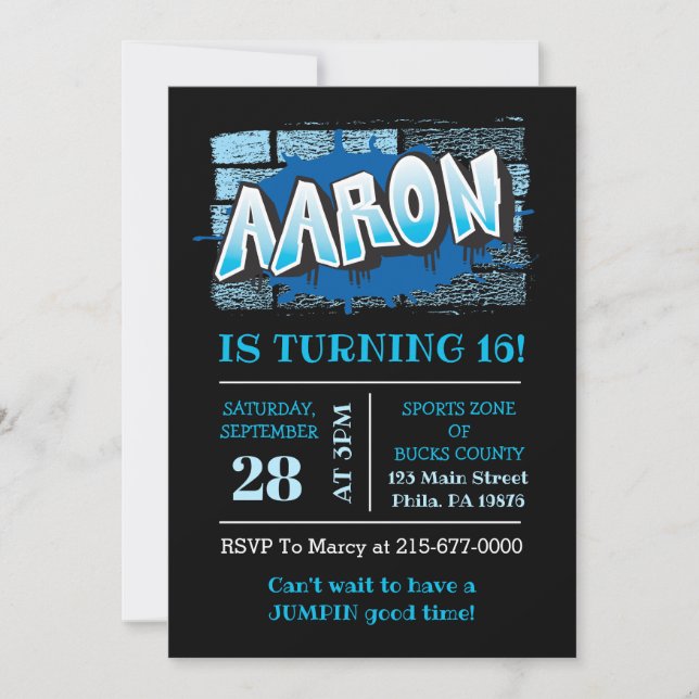 Invitación Aaron Tu Graffiti Nombre Brick Wall Partido Cumple (Anverso)