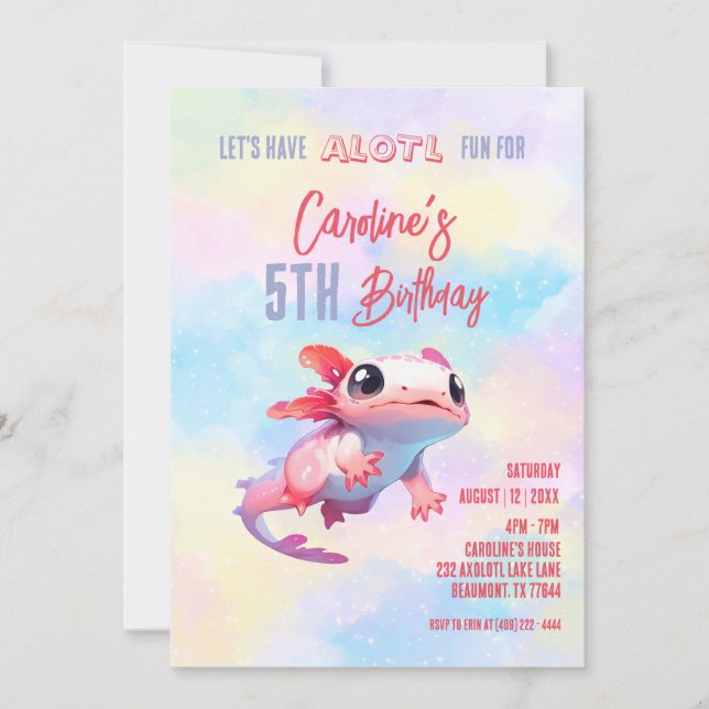 Invitación Aaxolotl arcoiris chica subacuático 5 cumpleaños (Anverso)