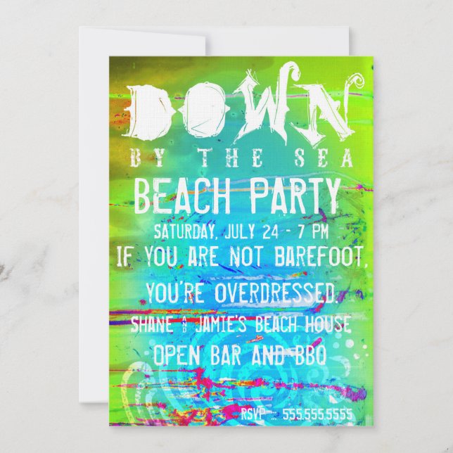 Invitación Abajo Al Mar Beach Fiesta Cumpleaños (Anverso)