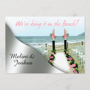 Invitación Abajo de la boda de playa de plata gris del rosa