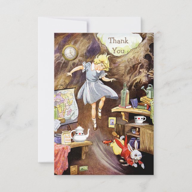 Invitación Abajo el agujero de conejo gracias Baby Shower (Anverso)