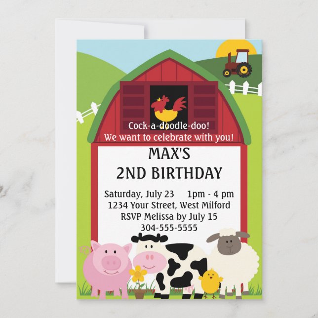 Invitación Abajo en la granja 2 cumpleaños (Anverso)