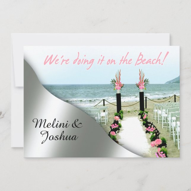 Invitación Abajo la Aisle Pink Gray Silver Beach Wedding (Anverso)
