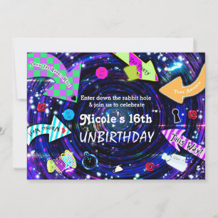 Invitación Abajo por la madriguera del conejo Fiesta de Alici