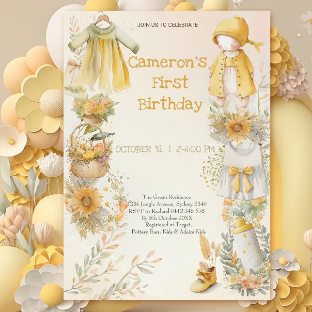 Invitación Abastecimiento de bebé amarillo acuarela Primer cu (Subido por el creador)