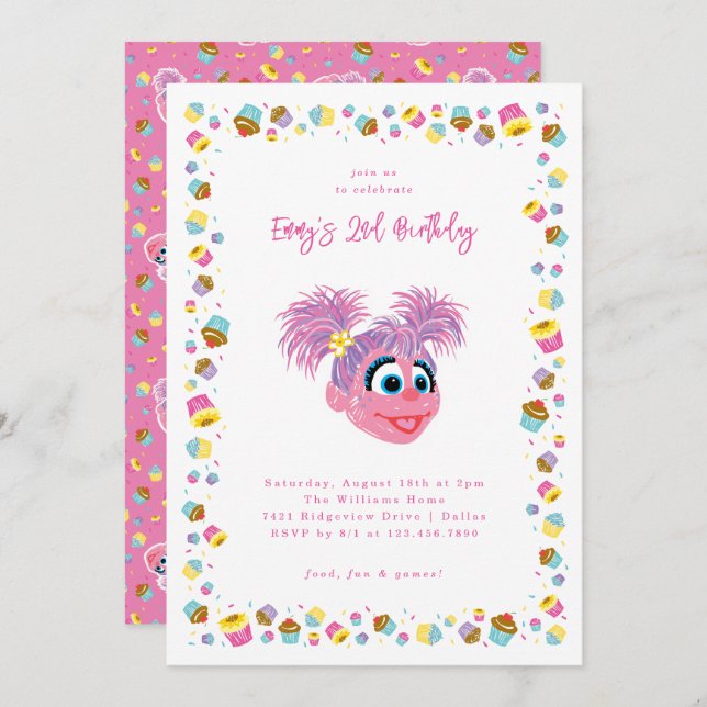 Invitación Abby Cadabby Cupcakes & Confetti Birthday  (Anverso / Reverso)