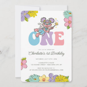 Invitación Abby de Plaza Sésamo   Groovy One Floral Birday