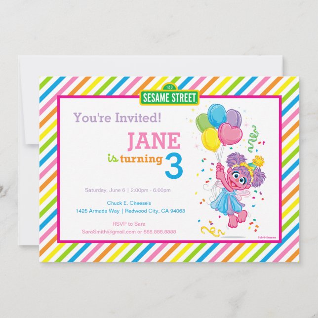 Invitación Abby Striped Birthday (Anverso)