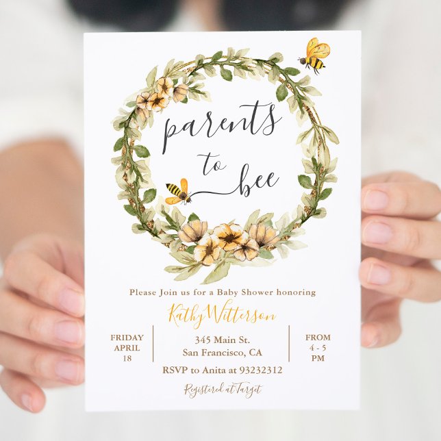Invitación Abeja A Los Padres Florales De Baby Shower A Ser B (Subido por el creador)