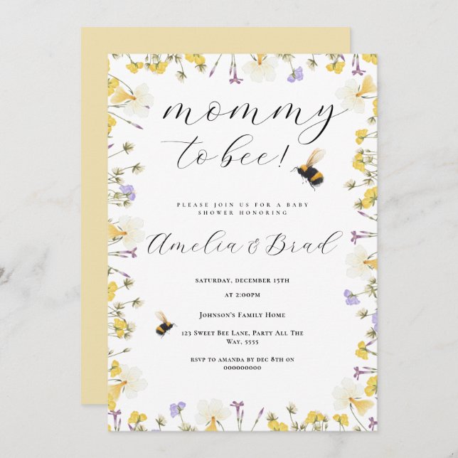 Invitación Abeja a mamá de Baby Shower para que se haga tan d (Anverso / Reverso)