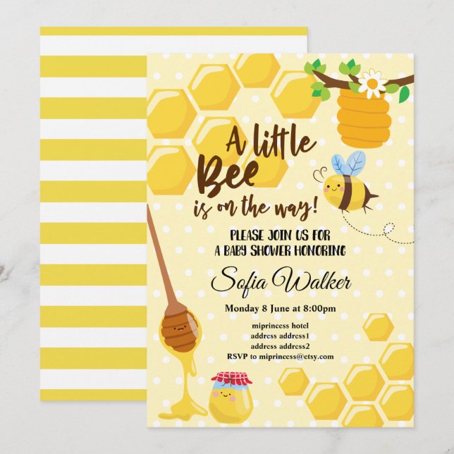Invitación abeja, abeja miel, peine de miel, ducha de bebé (Anverso / Reverso)