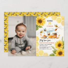 Invitación Abeja amarilla y girasol 1 cumpleaños