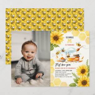 Invitación Abeja amarilla y girasol 1 cumpleaños