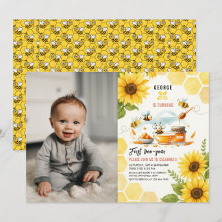 Invitación Abeja amarilla y girasol 1 cumpleaños