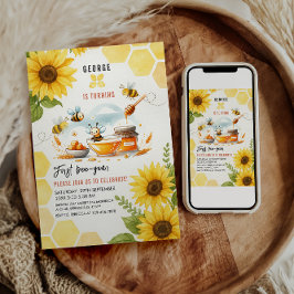 Invitación Abeja amarilla y girasol 1 cumpleaños