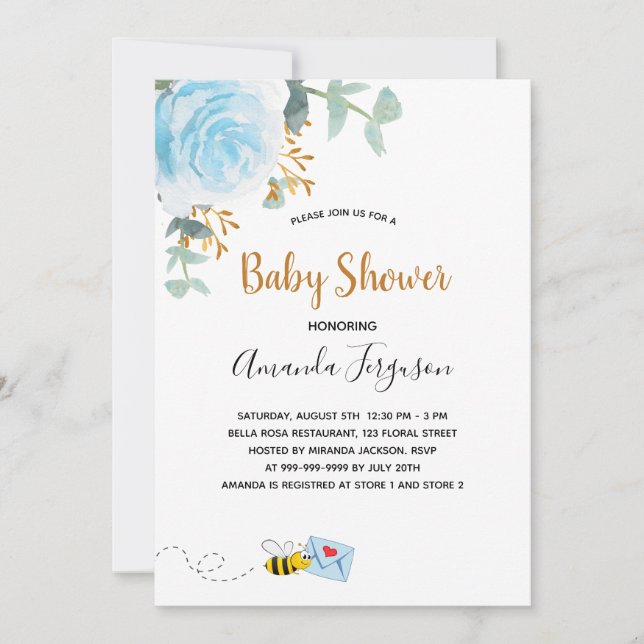 Invitación Abeja azul de burbujas Baby Shower niño de vegetac (Anverso)
