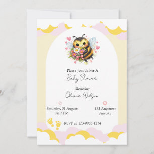 Invitación Abeja Bumbola Dulce con un Ramo Floral