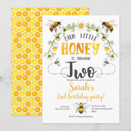Invitación Abeja, chica, 2º cumpleaños, Pequeña miel, abeja B