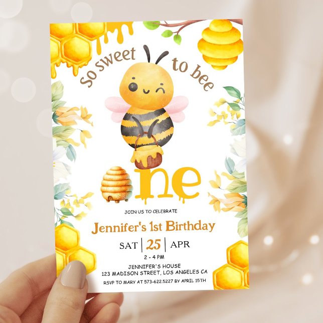 Invitación Abeja Chica De Primer Cumpleaños Tan Dulce Como Pa (Subido por el creador)