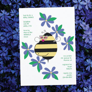 Invitación Abeja con Barriguita y Gafas Azul Fiesta de Bebé