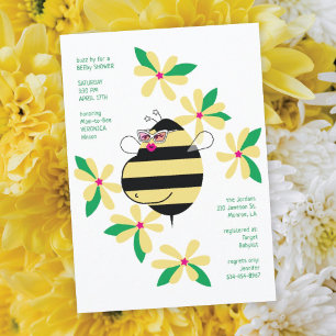 Invitación Abeja con Barriguita y Gafas Fiesta de Bebé Floral