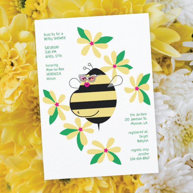 Invitación Abeja con Barriguita y Gafas Fiesta de Bebé Floral (Subido por el creador)