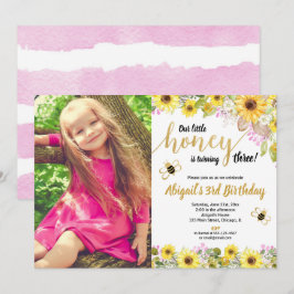 Invitación Abeja cumpleaños girasoles florales rosas foto