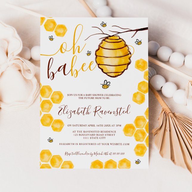 Invitación Abeja de abeja de abeja cutánea acuarela ducha de  (Yellow honeycomb beehive watercolor baby shower invitation)