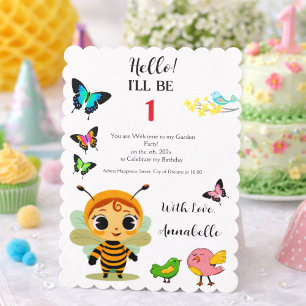 Invitación Abeja de Jardín Cumpleaños 1º Linda Mariposa