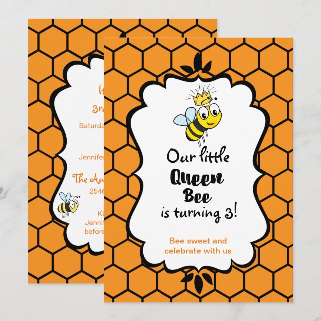 Invitación Abeja de la Reina con una abeja de burbujas con cu (Anverso / Reverso)