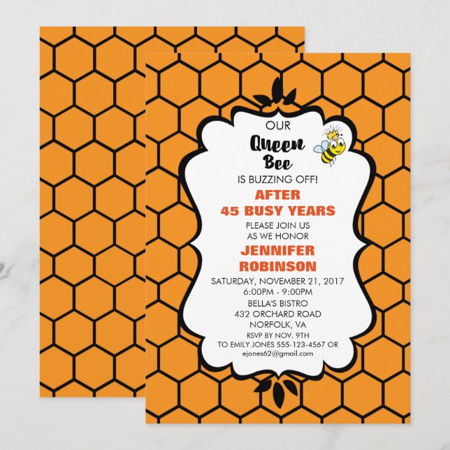 Invitación Abeja de la Reina con una abeja de burbujas con ju (Anverso / Reverso)