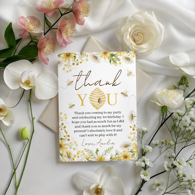 Invitación Abeja de Miel Floral Cumpleaños Gracias (Subido por el creador)
