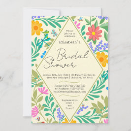 Invitación Abeja de miel, galimatías, mariposa, libélula y fl