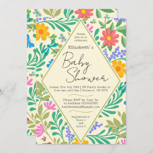 Invitación Abeja de miel, galimatías, mariposa, libélula y fl