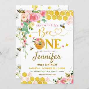 Invitación Abeja de miel tan dulce para ser primer cumpleaños