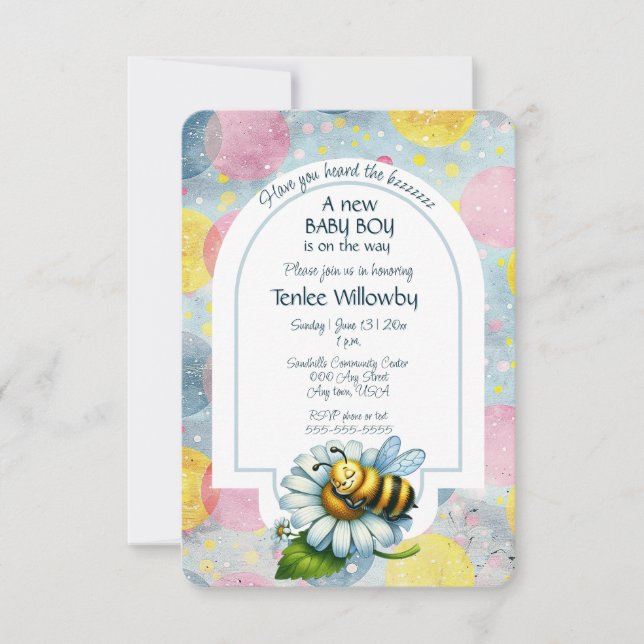 Invitación Abeja de Niño en una Lluvia de Flores  (Anverso)