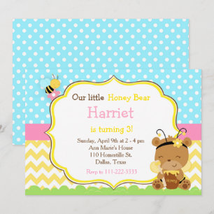 Invitación Abeja de oso de miel y abeja de burbujas Cumpleaño
