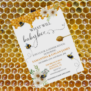 Invitación Abeja de Revelación de Género Miel Acuarela Margar