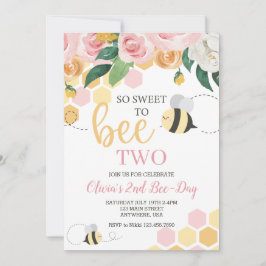 Invitación Abeja Día abeja jorobada Cumpleaños floral rosa