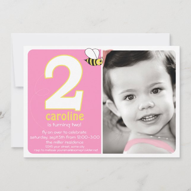 Invitación Abeja dulce con dos años de foto invitada (Anverso)