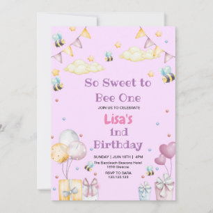 Invitación Abeja dulce dulce de primer cumpleaños