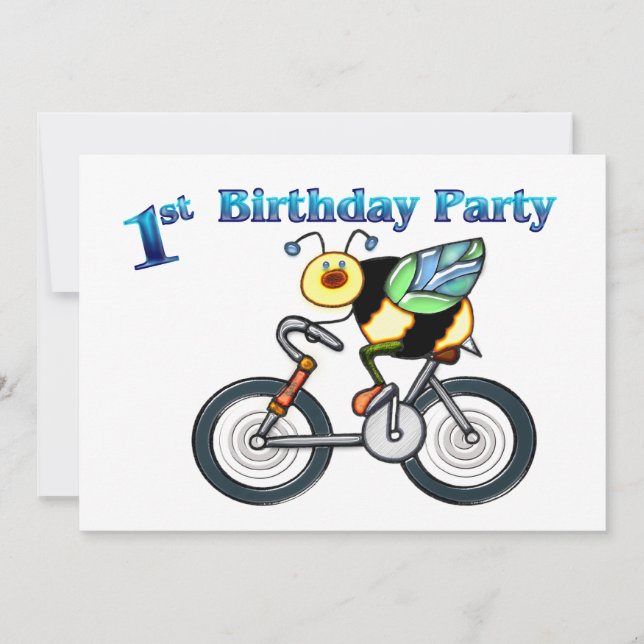 Invitación Abeja en bicicleta Primer cumpleaños (Anverso)