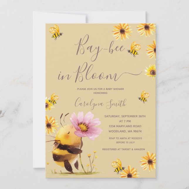 Invitación Abeja en flor Daisy Flower Baby Shower (Anverso)