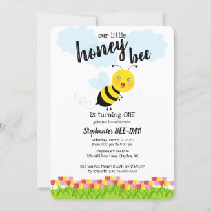 Invitación Abeja en jardín de tulipanes