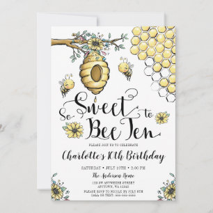Invitación Abeja floral Miel tan dulce Abeja 10 cumpleaños