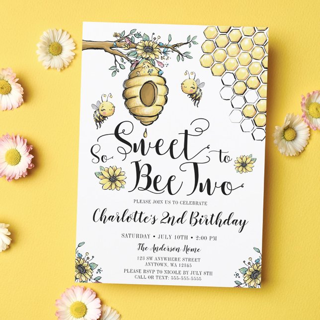 Invitación Abeja floral Miel tan dulce Abeja segundo cumpleañ (Subido por el creador)