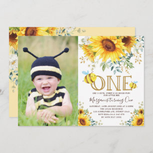 Invitación Abeja girasol verano Amortiguo floral amarillo